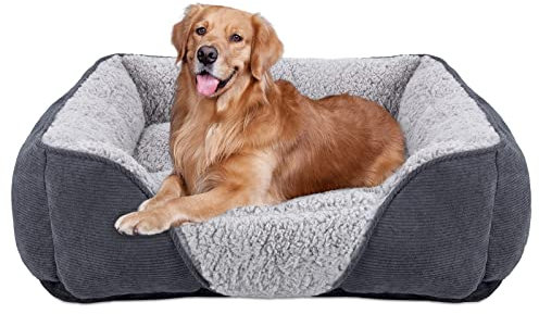 JOEJOY Large Dog Bed Pet Sofa Bed, Super Soft Comfy Wool Fleece Dog Bed with Striped Corduroy Design, Washable Bed For Border Collie, 76x61x23cm