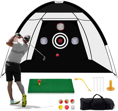 TTCB Sports Golf Practice Net for Garden, 10x7ft Indoor Golf Nets for Backyard Driving, Chipping, Golfing Hitting Net and Mat with Carry Bag - GolfNet Simulator for Home, Gift for Men/Dad (Set)
