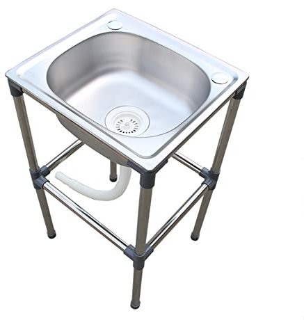 Evier extérieur de cuisine de restaurant commercial à cuve unique en acier inoxydable sur pied, préparation et utilitaire Lavabo à main, cuve à lessive Station de lavage des mains portable Établi