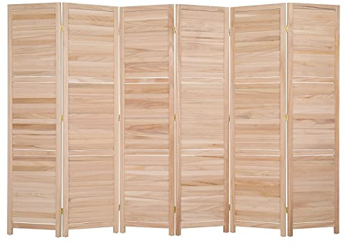 Bonnlo Wood Room Divider Privacy Screen, 5.9 Ft Tall Folding Partition Wall Divider, Indoor Freestanding Hinged Space Separator (Natural, 6 Panel)