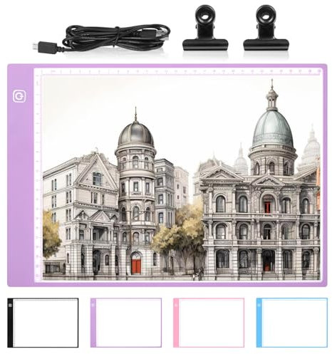 Damcyer Leuchttisch A4 Light Pad,Led Licht Pad A4 Dimmbar 6 Helligkeitseinstellungen,Leuchtplatte mit USB Kabel für Diamond Painting,Animation,Zeichnung,Skizzierung,Röntgenbetrachtung,Lila