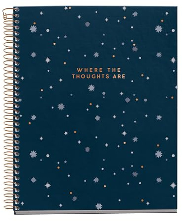 Miquelrius - Cuaderno A5 Rayado 7 mm, 100 Hojas 70 g/m², Midnight Secrets | Notebook Multiasignatura con 4 Secciones de Color, Tapa de Cartón con Detalles Dorados y Espiral Cobre