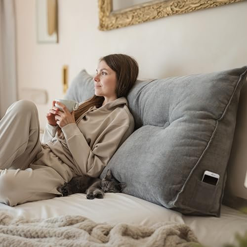 Björn&Schiller Rückenkissen - Lesekissen für Bett und Sofa, Keilkissen, Rückenpolster für die Wand, Sitzkissen, Wandkissen, groß mit waschbarem Bezug (Grau, 120 cm)