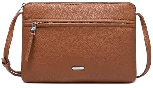 David Jones - Sac Bandoulière Femme - Sacoche Plate Petit Sac à Main Porté Epaule Simili Cuir PU - Besace Pochette Ville Classique Elégant - 2 Compartiments - Sac Téléphone Shopping Voyage - Marron