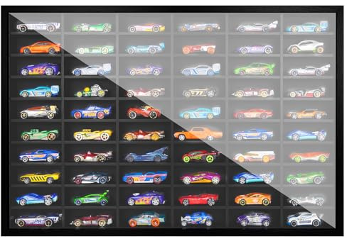 SIXPOINTS Diecast Model Car Display Case ,1/64 Scale Hot Wheels, Matchbox Toy Cars Organizer Storage Cabinet Wall Mount with Acrylic Glass Door, Stores up to 60 Cars