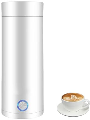 LoveFirst Bollitore da viaggio portatile da 400 ml 3 in 1 Acciaio Inox Tazza Riscaldante Ebollizione Rapida e Spegnimento Può Essere Utilizzato per Preparare tè, Caffè e Latte, Bianco