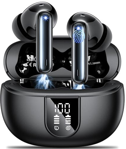 AOVOCE Bluetooth Kopfhörer,In Ear Kopfhörer Kabellose Bluetooth 5.3 mit 42H Tiefer Bass,Sportkopfhörer mit 4 Mikrofonen,Wasserdicht Kopfhörer mit ENC Lärmreduzierung,LED Anzeige,USB-C,Schwarz