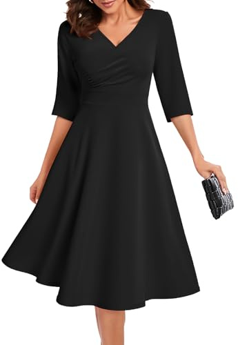 Bbonlinedress Cocktailklänning för kvinnor, bröllopsklänning, formell klänning, V-ringning, 3/4-ärmar, vintage, midiklänning, festklänning