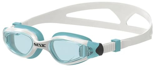 SEAC Ritmo JR, Occhialini da Nuoto in Piscina e in Mare per Bambini e Ragazzi, Bianco/aquamarina