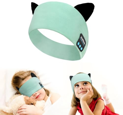 Joythink Diadema Bluetooth para niños, máscara para dormir, auriculares inalámbricos, altavoz delgado integrado, auriculares deportivos ajustables para niñas, niños, bebés, avión, viajes, estudio,