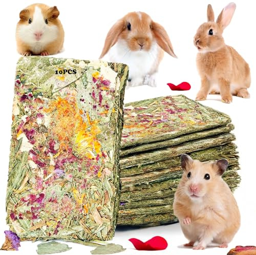 YTSKJ 10pcs Rabbit Timothy Hay Chew Toys with Herbal Flowers for Small Pets