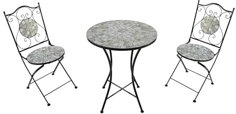 AXI Amélie Set Bistrot da Balcone, 2 Sedie 1 Tavolo, Set Bistrò Veranda Mosaico Beige Sabbia - Set Bistro da Giardino, Tavolo Bistro a Mosaico per Giardino/Balcone/Terrazza