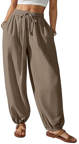 Bsubseach Cotton Harem Pants Women Balloon Trouser Wide Leg Baggy Pants