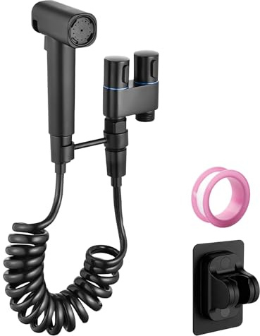 Aicharynic Douchette à main pour toilettes : tête de pulvérisation en acier inoxydable bidet douchette manuelle avec vanne de commande double 1 en 2 sorties, kit de douchette à main BiDet pour WC