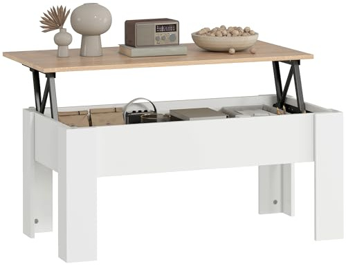 HOMCOM Table Basse relevable, Table de Salon avec Compartiment caché, Style Moderne, pour Salon, Bureau, 100 x 50 x 45 cm, Blanc