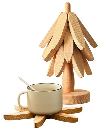2-pack julgransgrytunderlägg i trä trädformat grytset trägrytunderlägg för rätter hopfällbara värmebeständiga dynor för varm gryta skål tekanna hållare bordsdekor underlägg för restaurang