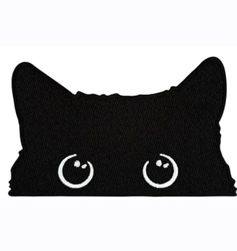 Toppa Gatto Ricamata Termoadesiva 10 x 6,4 cm, Patch Iron-On da Cucire, Adesiva per Giubbotti, Jeans, Zaini, Magliette e Accessori, Bianco Nero, Sticker per abbigliamento, accessorio Fai da te
