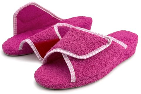 STRAPPO SOFT Chinelas Mujer de Toalla Suave Zapatillas Estar por Casa con Tacón de Cuña Baja para Ancianos y Edemas Calzado de Clínica con Cierre Adhesivo Ajustables Fucsia 40
