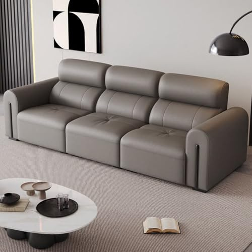 Nordisk modern minimalistisk lädersoffa, massiv träram, rymlig och mjuk soffa, modern stor storlek, lämplig för vardagsrum/kontor/lägenhet/hotell.
