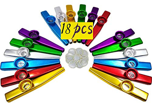 Fartime 18Pcs Metal Kazoos With 20Pcs Kazoo Flute Diaphragms,Musical Instruments,Good Gift for Kids,A Good Companion for Ukulele, Violin, Guitar,Piano Keyboard.