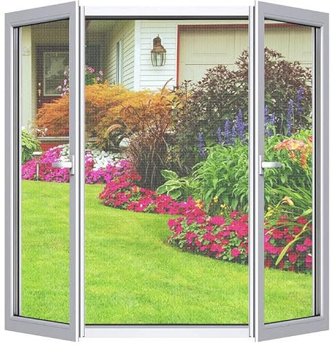 Fliegengitter Fenster 2-er Set 180 * 150cm | Zuschneidbar ohne Bohren Klebmontage | Insektenschutz Fenster Fliegenvorhang Moskitonetz, Weiß