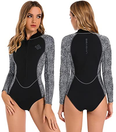Seaskin Womens One Piece Long Sleeves Shorty Wetsuit 2mm