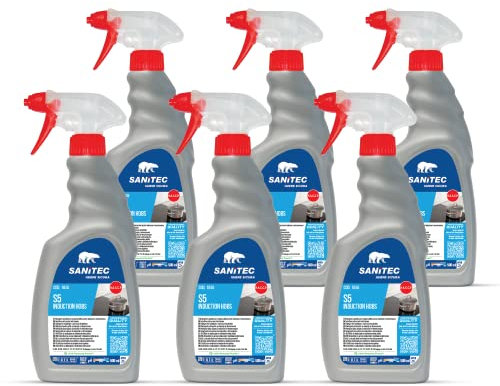 SANITEC igiene sicura S5 Induction Hobs, Detergente ad Effetto Distaccante per la Pulizia dei Piani di Cottura, in Vetroceramica e Induzione, Rimuove Facilmente Sporchi Grassi, 6 Flaconi 500 ml