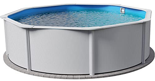 Planet Pool Stahlwandpool Set (7-teilig) hoch rund 550 x 120 cm, Stahl 0,4 mm weiß Folie 0,3 mm blau