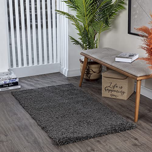Surya Home Shaggy Berber Teppich - Flauschiger Teppich für Wohnzimmer, Esszimmer, Schlafzimmer, Langflor Hochflor Teppich flauschig - Teppich groß 100x200 cm, Wohnzimmerteppich in Dunkelgrau