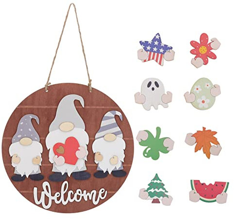 Cartello Per Porta di Benvenuto, Gnomo Stagionale Intercambiabile Gnomo Dolce Cartello di Benvenuto Decorazione Per Porta D'ingresso Cartello di Benvenuto Decorazione Per Portico da Appendere alla Par