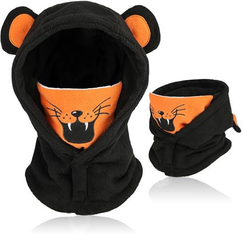 AYPOW Cagoule d'hiver Thermique pour Enfants 4-12 Ans, Multifonction Coupe-Vent Réglable Masque de Ski, Bonnet en Polaire Chaude, Casquette Cache-Cou Tour de Cou écharpe pour Garçons Plein Air