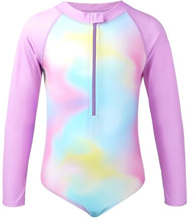 Gogokids Badeanzug Mädchen Einteiliger Langärmliger Bademode mit Badekappe UV-Schutz für 4-9 Jahre