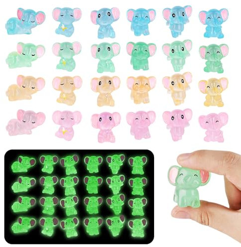 24pcs Figurine Éléphant Lumineux, Éléphant Miniature Lumineux Petit Éléphant Déco Animaux Accessoires de Jardin Micro Paysage pour Décoration de Maison Patio en Mousse (6 Styles)