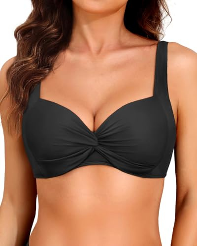 Haut de Bikini à Armatures pour Femme - Haut de Maillot de Bain Push-up 2025 avec Soutien-Gorge rembourré, Noir, 18 Plus