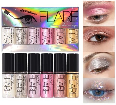 Set di 6 ombretti liquidi, ombretto liquido perlescente, ombretto impermeabile a lunga durata con pigmenti metallici scintillanti, set di liquidi colorati