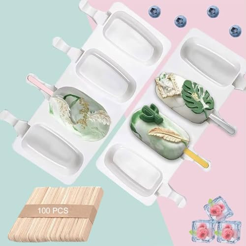 Stampi Ghiaccioli, Silicone Stampi per Gelato,Stampi Gelato, Formine Ghiaccioli Riutilizzabili, Stampi per ghiaccioli con 100 Bastoncini, Ghiaccioli Stampo, Stampo Ghiaccioli per Bambini Adulti