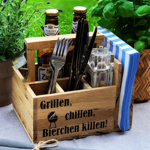 WORKEFIED Grillzubehör Männer Geschenk – Hochwertige Grill Geschenke für Männer – Handgefertigte Aufbewahrungsbox aus Akazienholz – Perfektes Grill Zubehör für Männer