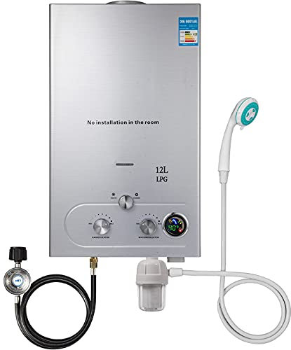 6L Scaldabagno a Gas GPL con Modalità Inverno ed Estate Caldaia a Gas GPL da 12 kW a Parete senza Serbatoio Scaldacqua Istantaneo Automatico con Anima in Rame e Display a LED