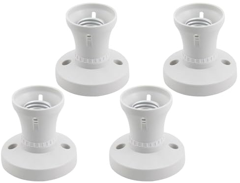 Lotvic 4Pcs E27 Lamp Base Socket Converter, E27 Lamp Holder with Edison Screw Fitting, Plastic E27-Ceiling Light Fitting, Screw-in E27-Bulb Holder for Ceiling Pendant & Wall Lighting (Straight Type)