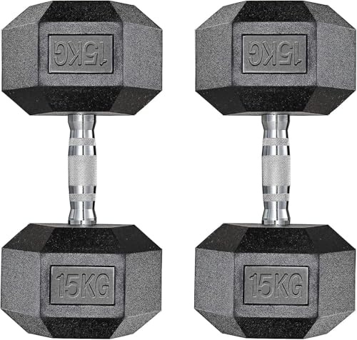 Set di manubri esagonali da 10 kg, 15 kg, 20 kg, 25 kg, 30 kg, rivestimento antiscivolo, pesi in ghisa rivestiti in gomma, per uomo e donna, per allenamento di forza, singolo/coppia