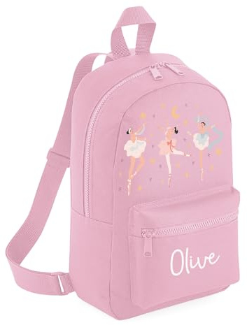 A1 Graphics Ltd Personalised Ballerina Kids Backpack Custom with Name Choice of Colours Ballet School Bag with Adjustable Straps for Children & Toddlers (Powder Pink)