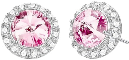 VYYU Diamond Earrings for Women - Silver Earrings with Round Faux Diamond Halo Ear Studs, Diamante Rhinestone Dance Competition Jewelry for Bridesmaids Wedding Birthday Christmas Xmas cz