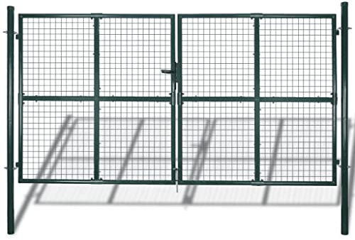 QUAHEAS Double Door Garden Gate Made of Powder-Coated Steel 306 x 200 cm, Adjustable 304-309 cm, with Lock, Posts and Hinges, Lockable, Rustproof, Ideal for Property