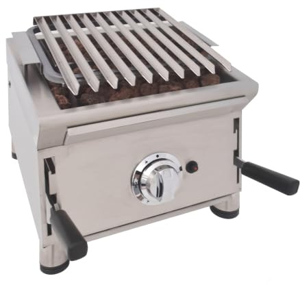 Horemaq Barbacoa de Gas Profesional 40 cm con Piedra Volcánica | Parrilla de Acero Inoxidable Regulable en 3 Alturas | 2 Quemadores | 5,5 kW | BBQ Gas de Sobremesa para Hostelería | Modelo 40BAR