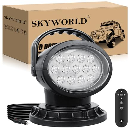SKYWORLD 20 CM 38W Lámpara trabajo led portatil, 12V 24V Spotlight Foco LED de búsqueda Control Remoto, Rotatorio 360°, Faros de trabajo con imán para off road camión coche SUV 4x4, 6000K Blanco
