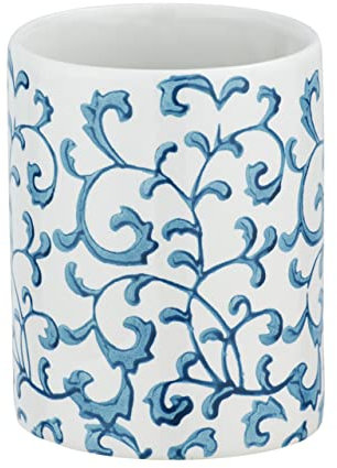 WENKO Zahnputzbecher Mirabello - Zahnbürstenhalter für Zahnbürste und Zahnpasta, Keramik, 8 x 11 x 8 cm, Blau, Blau/Weiß