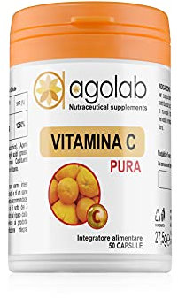 Integratore di VITAMINA C purissima | 50 compresse da 500 mg ad Alto Assorbimento | 100% acido ascorbico | Prodotto in Italia da AGOLAB