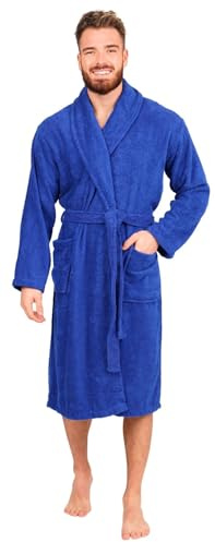 Adore Home Mens 100% Cotton Bathrobe Terry Towelling Shawl Collar Bath Robe Dressing Gown, Royal Blue, XXL