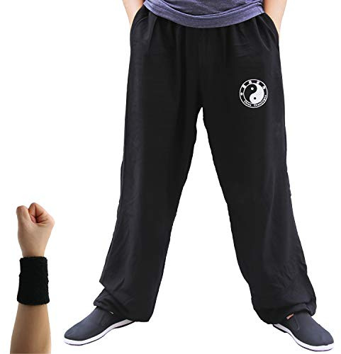 Tinymori Taichi Lantern Pants Tai Chi Training Pants | Kung Fu Taichi Uniforms Martial Arts | Tai chi Clothing Qigong Wing Chun Shaolin Wide Legs Knickerbocker Clothing Cotton - 2 Pockets (L,Black)