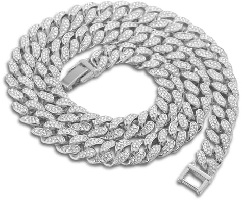 HALUKAKAH Catena a Maglie Cubane per Bambini Adolescenti,Collana Girocollo Miami 40cm con Placcato in Oro Bianco Platino,Diamanti di Laboratorio Incastonati a Mano,Adatta 8-16 Anni,con Scatola Regalo